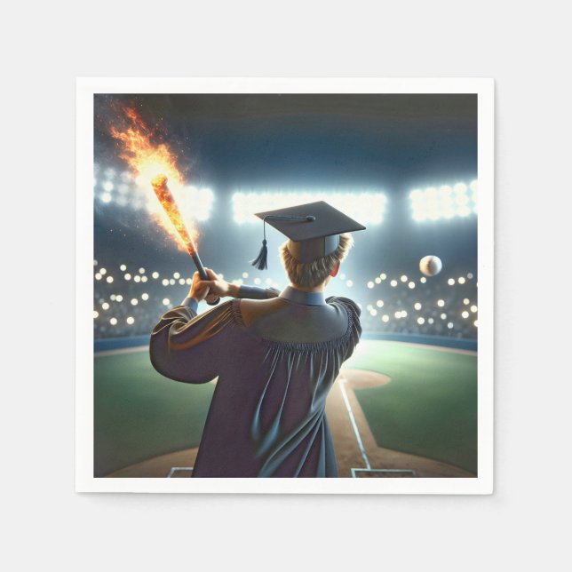 Boy Student simmar en Flaming Baseball Fladdermus Pappersservett (Framsidan)