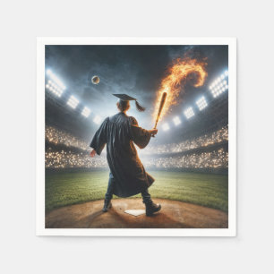 Boy Student simmar en Flaming Baseball Fladdermus Pappersservett