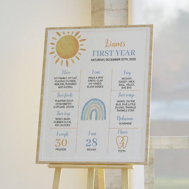 Boy Sunshine Rainbow Birthday Milestone Poster (Skapare uppladdad)
