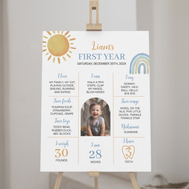 Boy Sunshine Rainbow Birthday Milestone Poster (Skapare uppladdad)