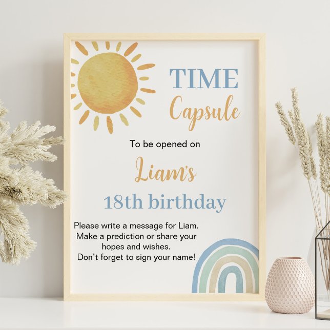 Boy Sunshine Rainbow Birthday Time Capsule-tecken Poster (Skapare uppladdad)