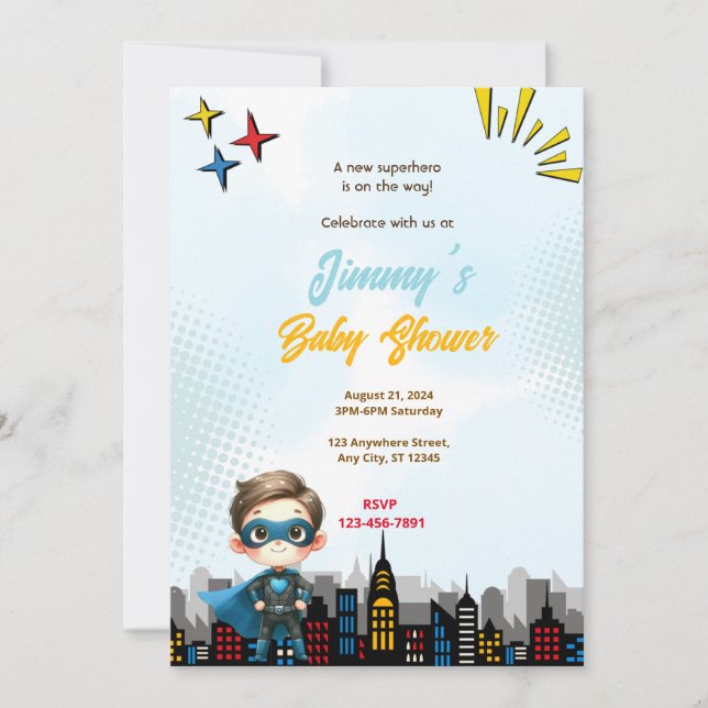 Boy Superassistance Baby Shower Inbjudningar (Framsida)