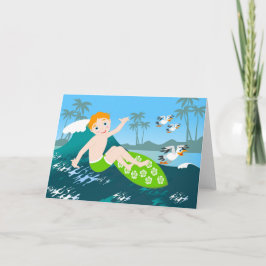 Boy surfs big wave Birthday Party Kort