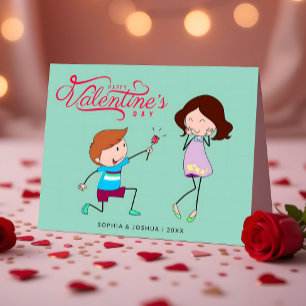 Boy Surprises Girl Illustration Valentine Day Kort