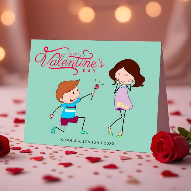 Boy Surprises Girl Illustration Valentine Day Kort (Skapare uppladdad)