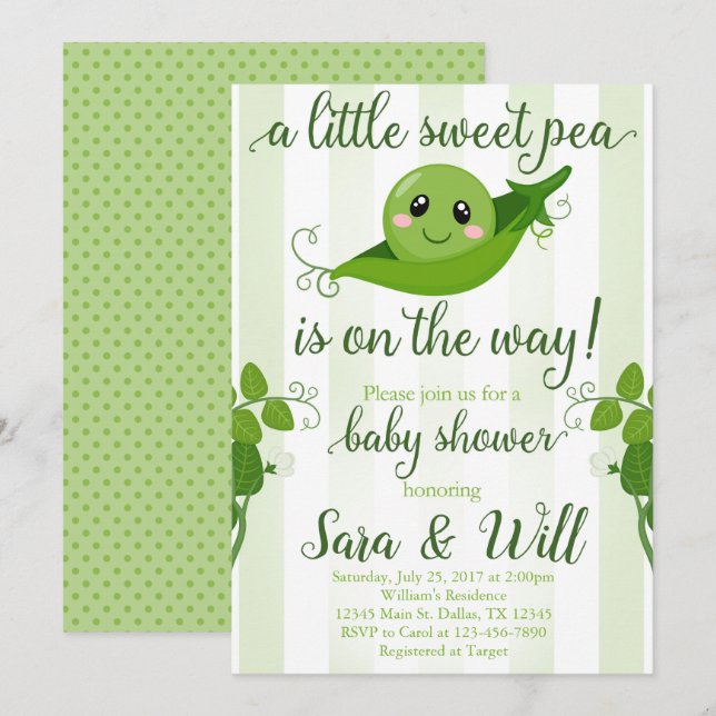 Boy Sweet Pea Pod Baby Shower-inbjudan till Inbjud Inbjudningar (Fram/baksida)