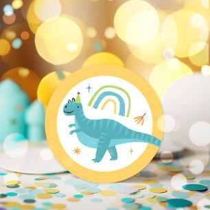Boy T Rex Dinosaur Födelsedagsfest Favors Runt Klistermärke