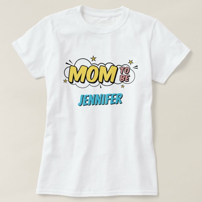 Boy Tecknad Bok Superhjälten Baby Shower Mamma T Shirt (Design framsida)