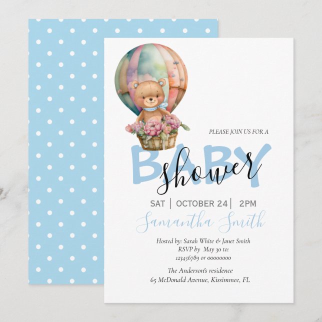 Boy Teddy Barly Wait Luftballong Blue Meddelande (Fram/baksida)