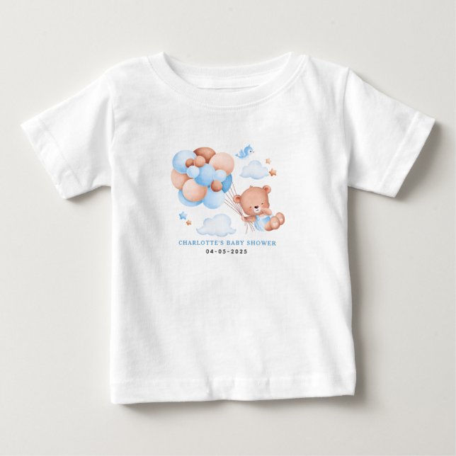 Boy Teddy Bear “We Can Bearly Wait” Baby Shirt T (Framsida)