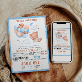 Boy Teddy Bear “We Can Bearly Wait” Baby Shower Inbjudningar