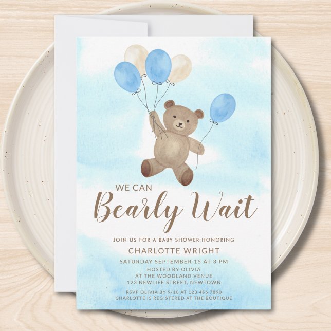 Boy Teddy Bear We Can Bearly Wait Baby Shower Inbjudningar (Skapare uppladdad)