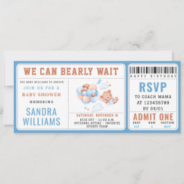 Boy Teddy Bear “We Can Bearly Wait” Baby Shower Inbjudningar