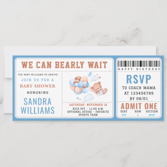 Boy Teddy Bear “We Can Bearly Wait” Baby Shower  Inbjudningar (Framsida)