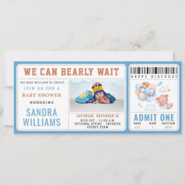 Boy Teddy Bear “We Can Bearly Wait” Baby Shower Inbjudningar