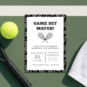 Boy Tennis Födelsedagsfest Rackets-inbjudan Inbjudningar