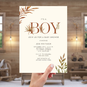 Boy Terracotta Pampas Blommigt Boho Baby Shower Inbjudningar