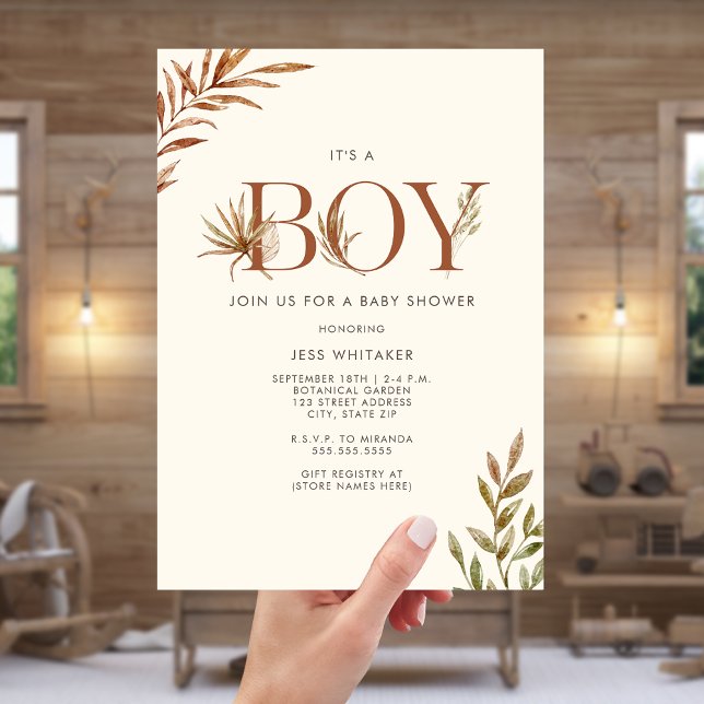 Boy Terracotta Pampas Blommigt Boho Baby Shower Inbjudningar (Skapare uppladdad)