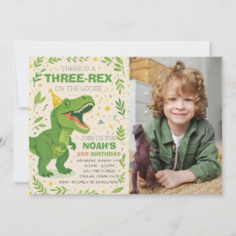 Boy Three-Rex Dinosaur Birthday Photo Inbjudningar