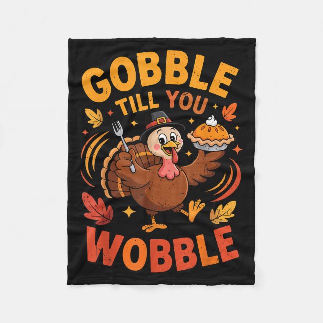 Boy Toddler Gobble Till You Wobble Turkey Funny Th Fleecefilt (Framsidan)