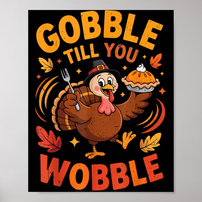 Boy Toddler Gobble Till You Wobble Turkey Funny Th Poster (Framsidan)
