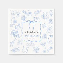 Boy Toile De Jouy Blue Baby Shower Pappersservett