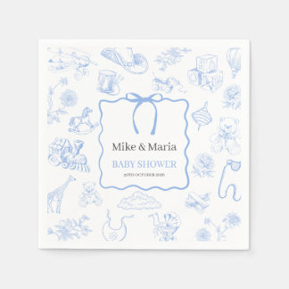 Boy Toile De Jouy Blue Baby Shower Pappersservett