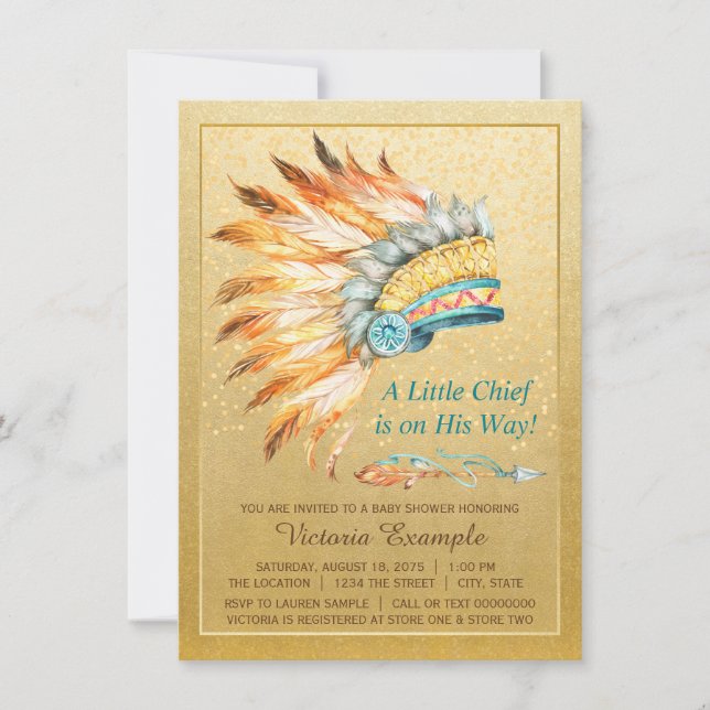 Boy Tribal Headdress Little Chief Boho Baby Shower Inbjudningar (Framsida)