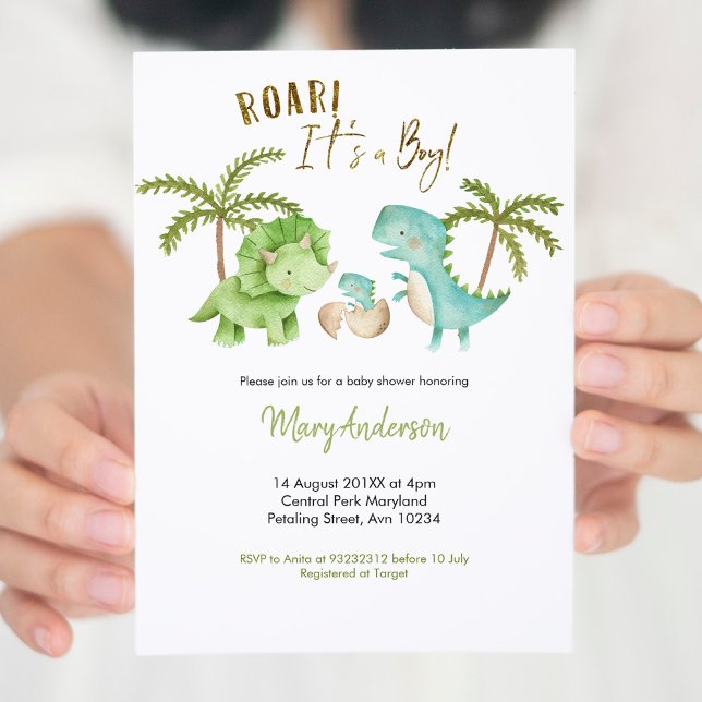 Boy Tropical Dinosaur Baby Shower Inbjudan Roar (Skapare uppladdad)