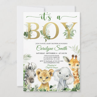 Boy Tropical Jungle Animals Baby Shower-inbjudan Inbjudningar