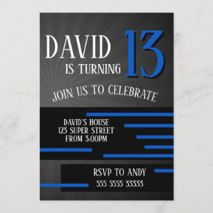 Boy Tween Tonåring Birthday Modern Simple Blue Inbjudningar