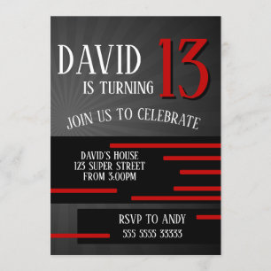 Boy Tween Tonåring Birthday Modern Simple Red Inbjudningar
