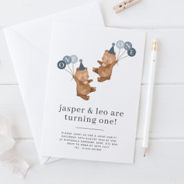 Boy Twillingars - Bears Party Hats - Joint 1st Bir Inbjudningar