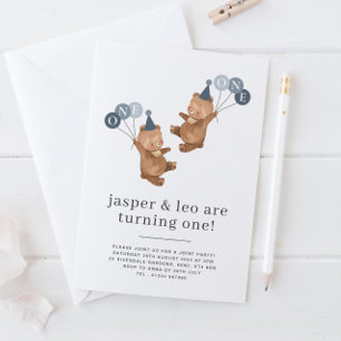 Boy Twillingars - Bears Party Hats - Joint 1st Bir Inbjudningar