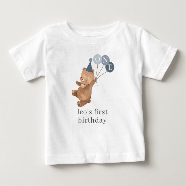 Boy Twin (Höger) - Bear Party Hat - 1:a födelsedag T Shirt (Framsida)