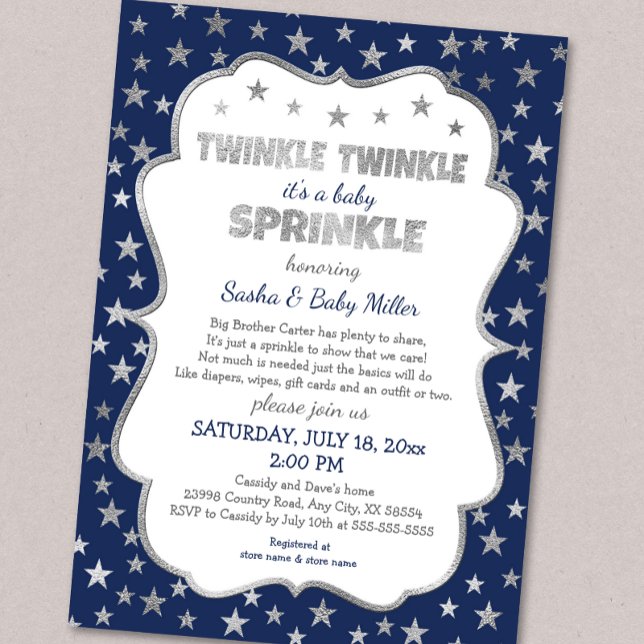 Boy Twinkle Baby Sprinkle, inbjudningar till marin (Skapare uppladdad)
