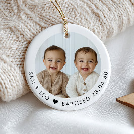 Boy Twins Baptism Photo Keepsake Julgransprydnad Keramik