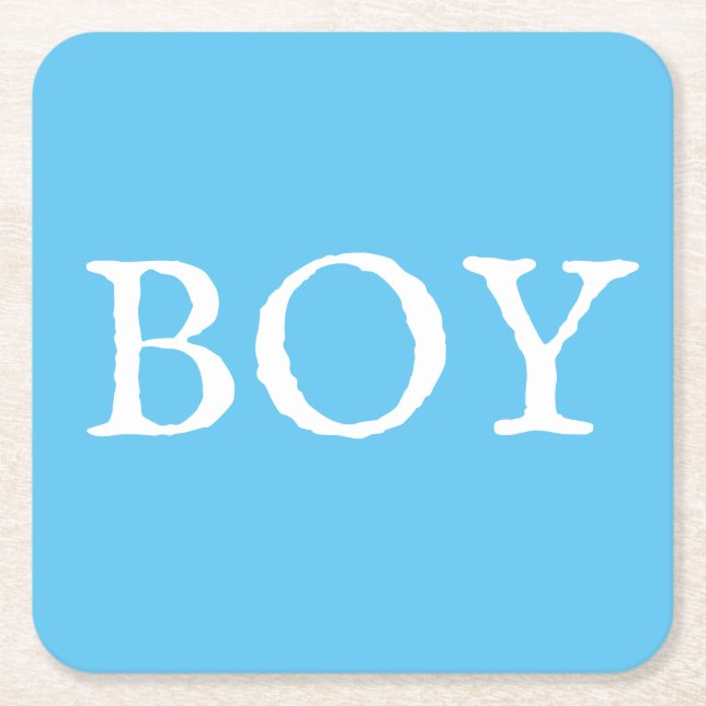 Boy Typography Blue Pojke Baby Shower Underlägg Papper Kvadrat (Framsidan)