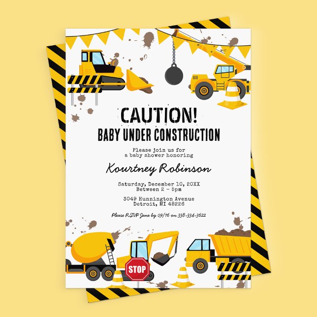 Boy under Construction Baby Shower-inbjudan Inbjudningar (Skapare uppladdad)