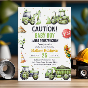Boy under Construction Baby Shower Inbjudningar