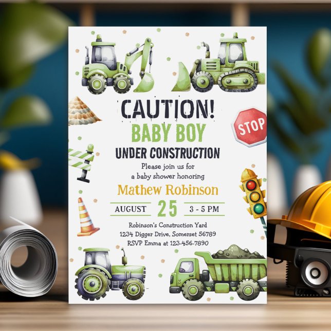 Boy under Construction Baby Shower Inbjudningar (Skapare uppladdad)