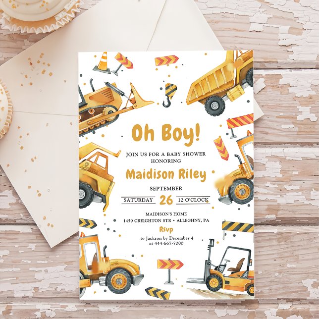 Boy under Construction Baby Shower Party Inbjudningar (Skapare uppladdad)