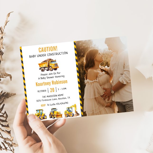 Boy under Construction Baby Shower Party Photo Inbjudningar (Skapare uppladdad)