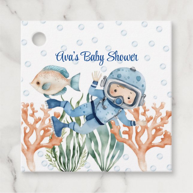 Boy under Sea Baby Shower Gåvor Etiketter (Framsida)