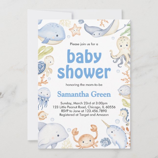 Boy under Sea Baby Shower Inbjudningar (Framsida)