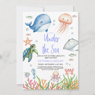 Boy Under The Sea Ocean Animals Baby Shower Inbjudningar