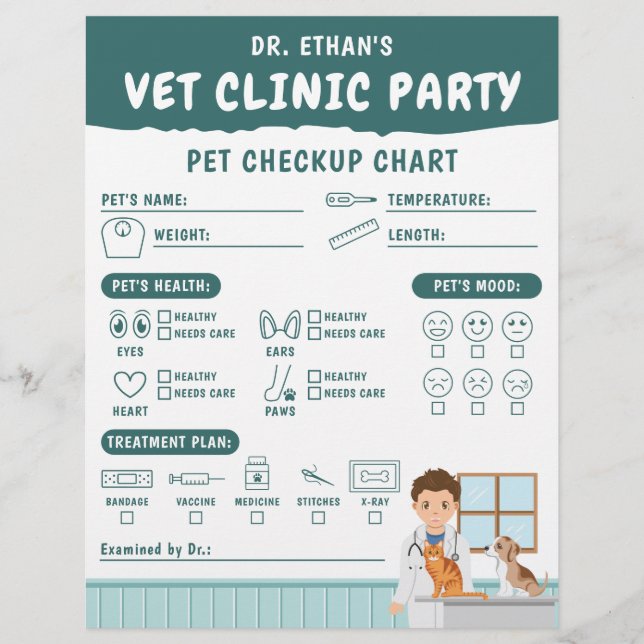 Boy Vet Pretend Pet Checkup Chart Kids' Activity Brevhuvud (Framsida)