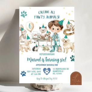 Boy Veterinary Animal Barns födelsedag Party Inbjudningar