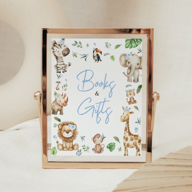 Boy Vild One Safari Baby Shower Bokar and Gifts Poster (Safari Wild One Baby Shower Books and Gifts Sign)