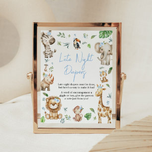 Boy Vild One Safari Baby Shower Late Night Diaper Poster